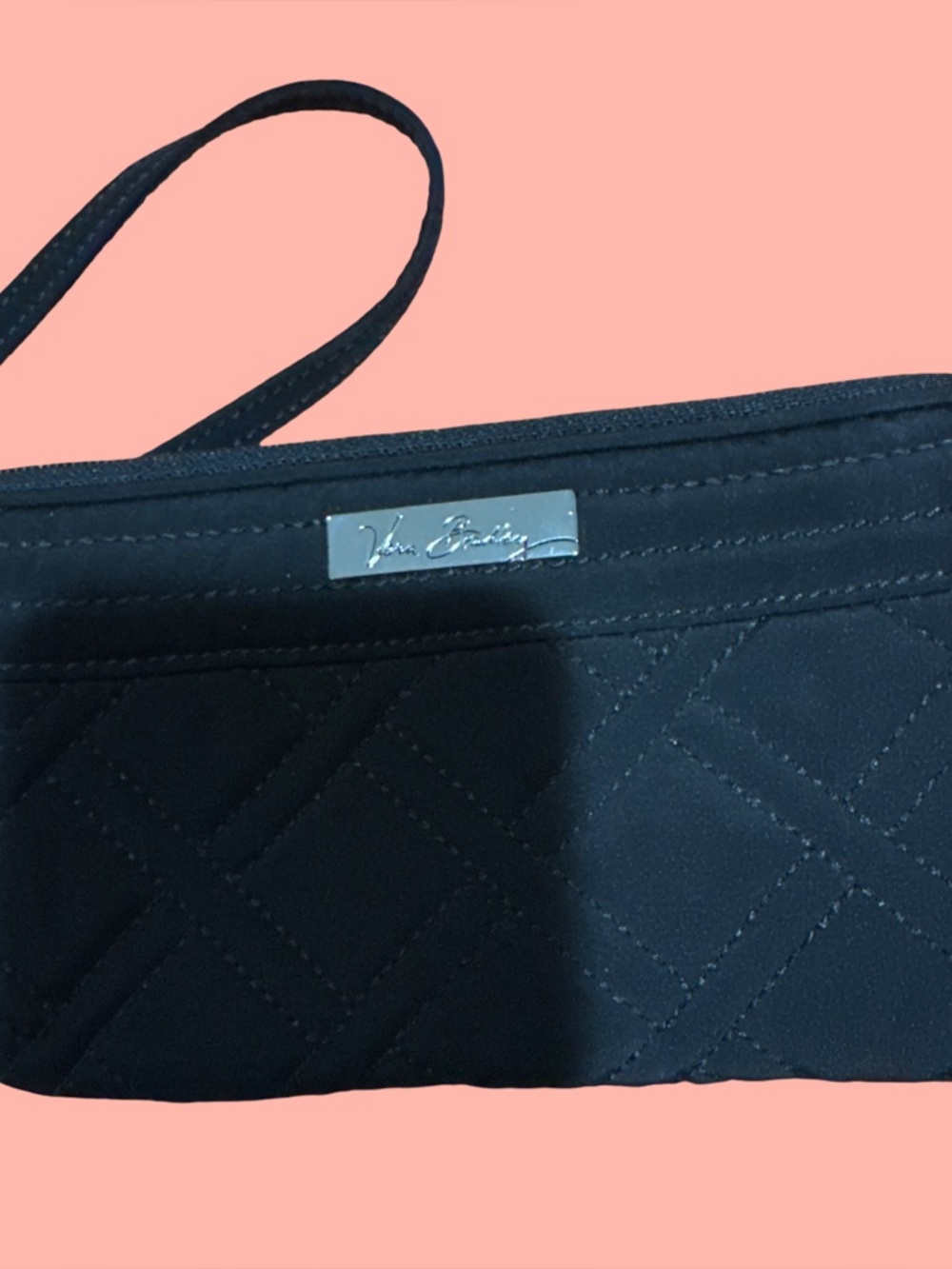 Vera Bradley Black Quilted Wristlet with Metal Nameplate